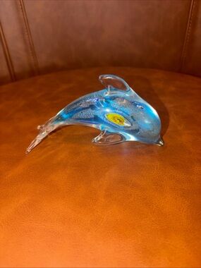 Blown Glass Murano Style Blue Dolphin Art Figurine nautical ocean